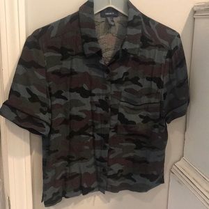 Short sleeve button up crop top